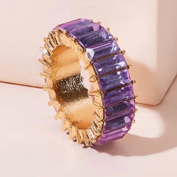 Purple Emerald Cut Eternity Ring Band - Picture 3 of 4